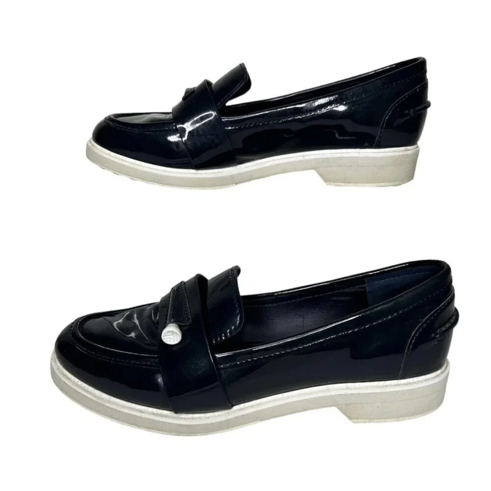 Tory Burch Sport Navy Patent Leather Pocket Tee Golf Loafers Size 7 preppy